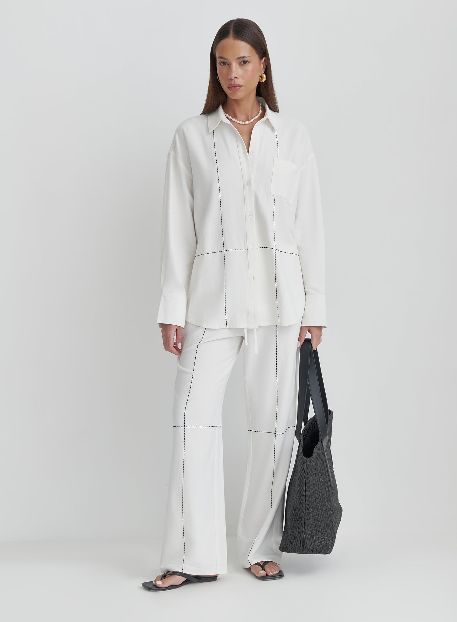 Off White Contrast Stitch Linen Oversized Shirt